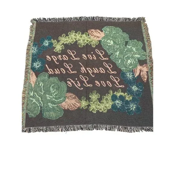Vintage Live Laugh Love Colorful Floral Tapestry Throw Blanket 50 X 52 - Picture 6 of 12